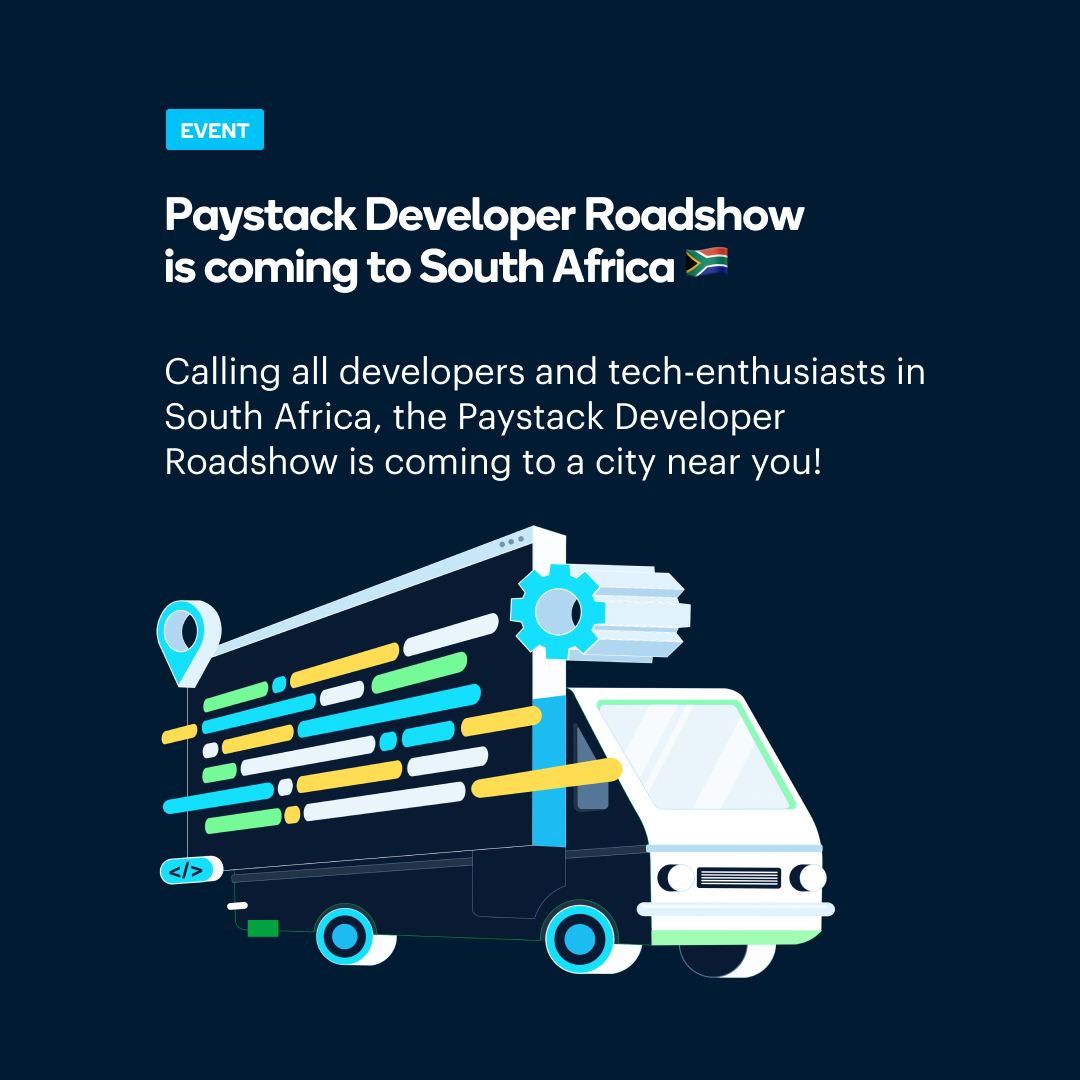 Calling all devs in SA - the Paystack Developer Roadshow is coming to a city near you 🇿🇦🚐!

Come get a peek at our product roadmap, unlock new client leads, and score cool <a href="/paystack/">Paystack</a> and <a href="/stripe/">Stripe</a> merch.

✅ Cape Town, Nov 30
✅ Joburg, Dec 02

RSVP here 👇🏾
paystack.com/developer-road…