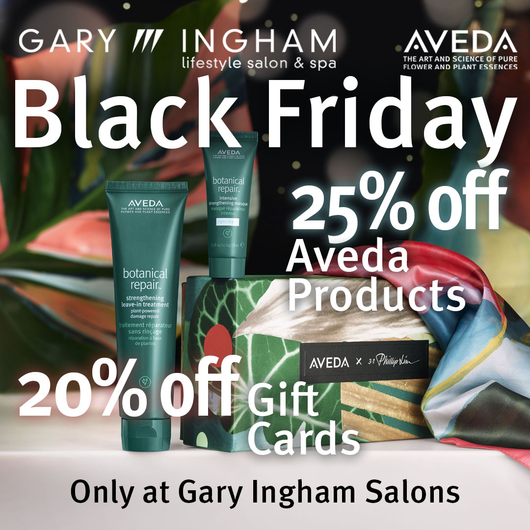 Stock up your hair and beauty shelf with 25% off! 
or buy a gift card for 20% off future services!
#AvedaChristmas#BlackFriday#AvedaVegan#AvedaCares#VeganHaircare