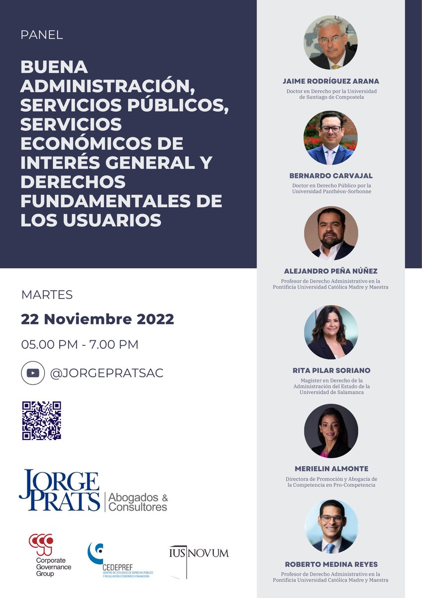 RobMedinaReyes's tweet photo. MAÑANA | Panel “Buena administración, servicios públicos, económicos de interés general y derechos de los usuarios”, a cargo de @jrodriguezarana, @BCarvajal76, @PenaAlejandro, @ritapilar, @MerielinAlmonte, @RobMedinaReyes y moderado @MargaretSantosF | 5:00 PM | vía @jorgepratsac https://t.co/9Z1INW54NI