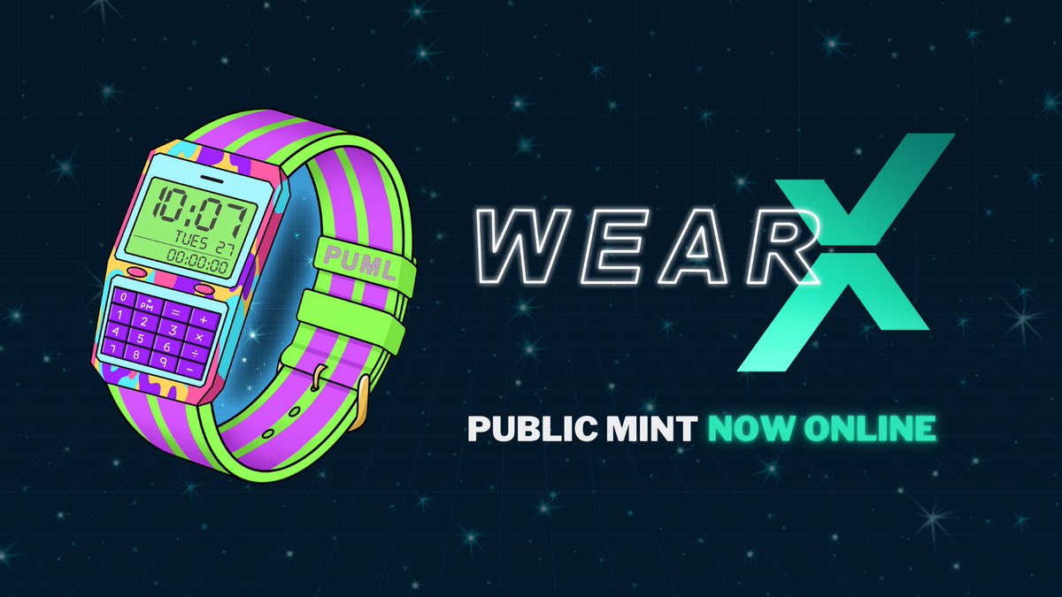 The Public Mint for #WearX is now online! 🥳

Due to some issues with the Allow List contract, we have proceeded to open the WearX mint to the public at 0.05 ETH

The $PUMLx and crypto.com drops will continue as planned

Mint NOW at 👉 mint.pumlx.com