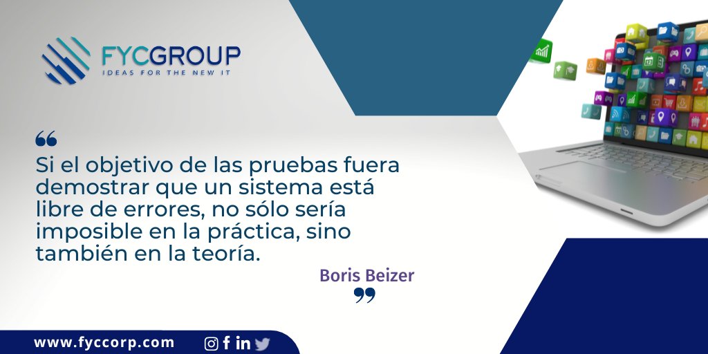 fycgroup's tweet photo. "Si el objetivo de las pruebas fuera demostrar que un sistema está libre de errores, no sólo sería imposible en la práctica, sino también en la teoría"
➡️#BorisBeizer fue un ingeniero de software y autor estadounidense.
👨💻Feliz inicio de semana 👩💻🔎
#SoftwareTesting #Calidad https://t.co/T5DthkgpFq