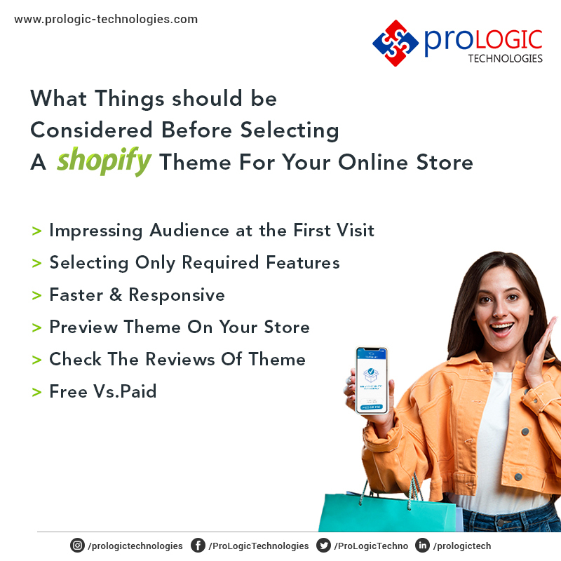 ProLogicTechno's tweet image. #Shopify has a vast library of themes. Which helps the business to create visually appealing & pleasing online stores. 
Don’t be in a hurry you should consider the following things to select a theme for your online store.
Consult with our Shopify expert: bit.ly/3CXtdSB