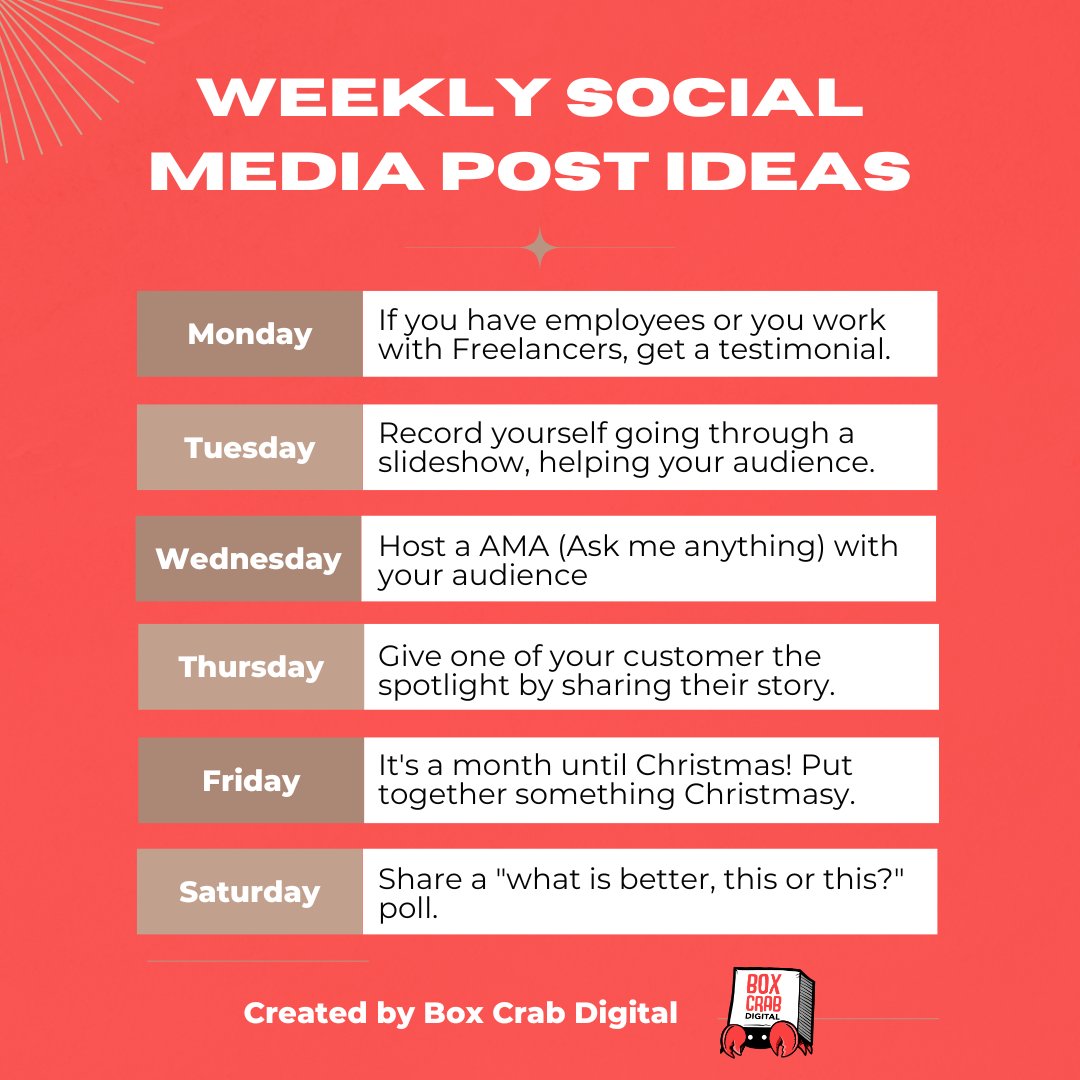 Here's this weeks social media post ideas! Get some inspiration and get posting.