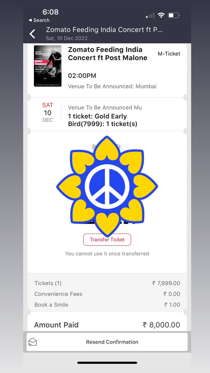 ammanbansal's tweet photo. The ticket is transferable on bookmyshow. If anyone wants a gold pass for post malone concert dm me. I have 1 gold pass selling it for 8k. #ZomatoFeedingIndiaConcert #PostMalone #concert https://t.co/oNS24ok4QP