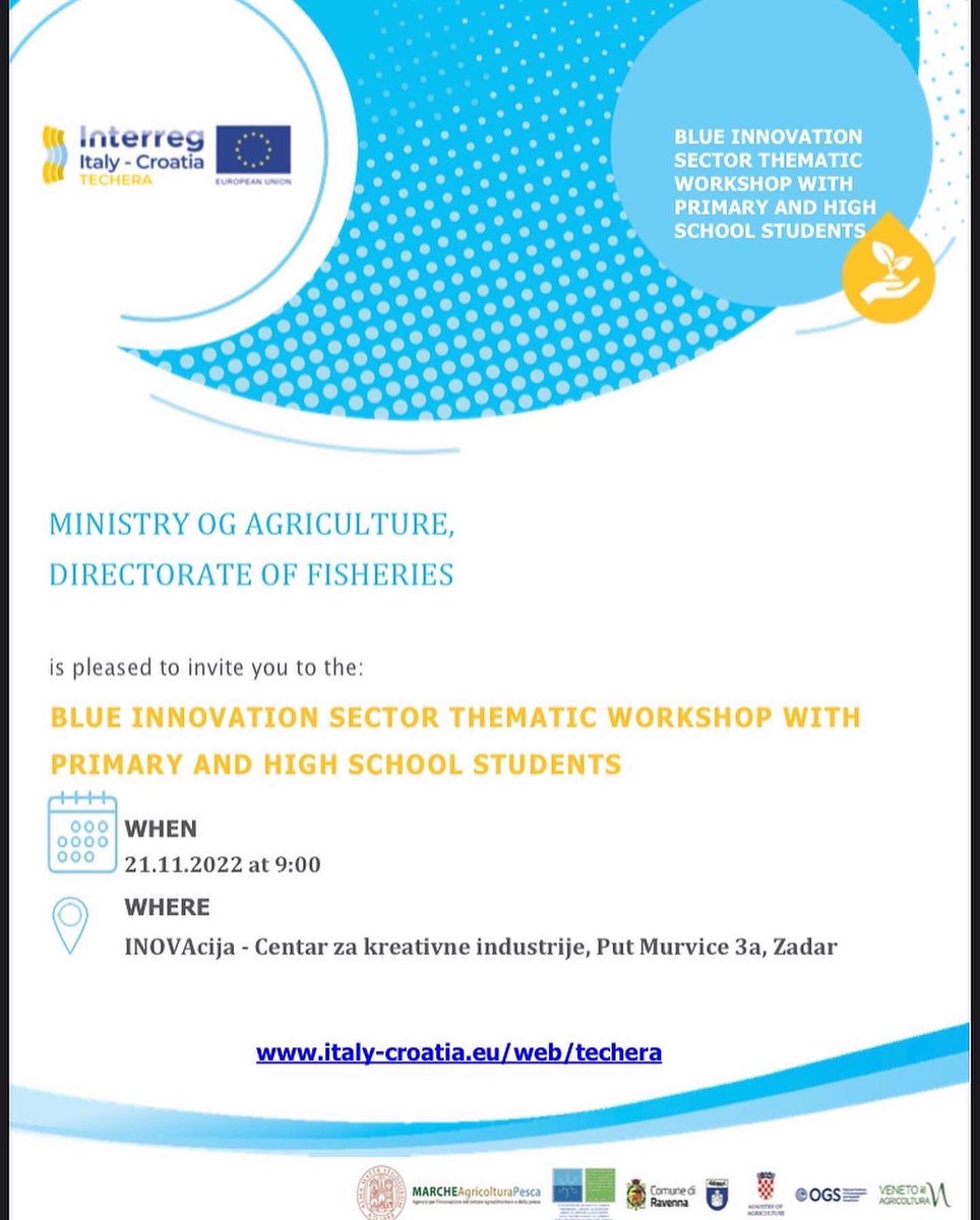 TecheraProject's tweet photo. 📢📢📢 Happening now‼️‼️

📍 BLUE INNOVATION SECTOR THEMATIC WORKSHOP WITH PRIMARY AND HIGH SCHOOL STUDENTS 🛗🛗🛗

🏢Place: INOVAcija, Center for creative industries, Put Murvice 3a, Zadar (Croatia) 🇭🇷 https://t.co/irQWXvQ995