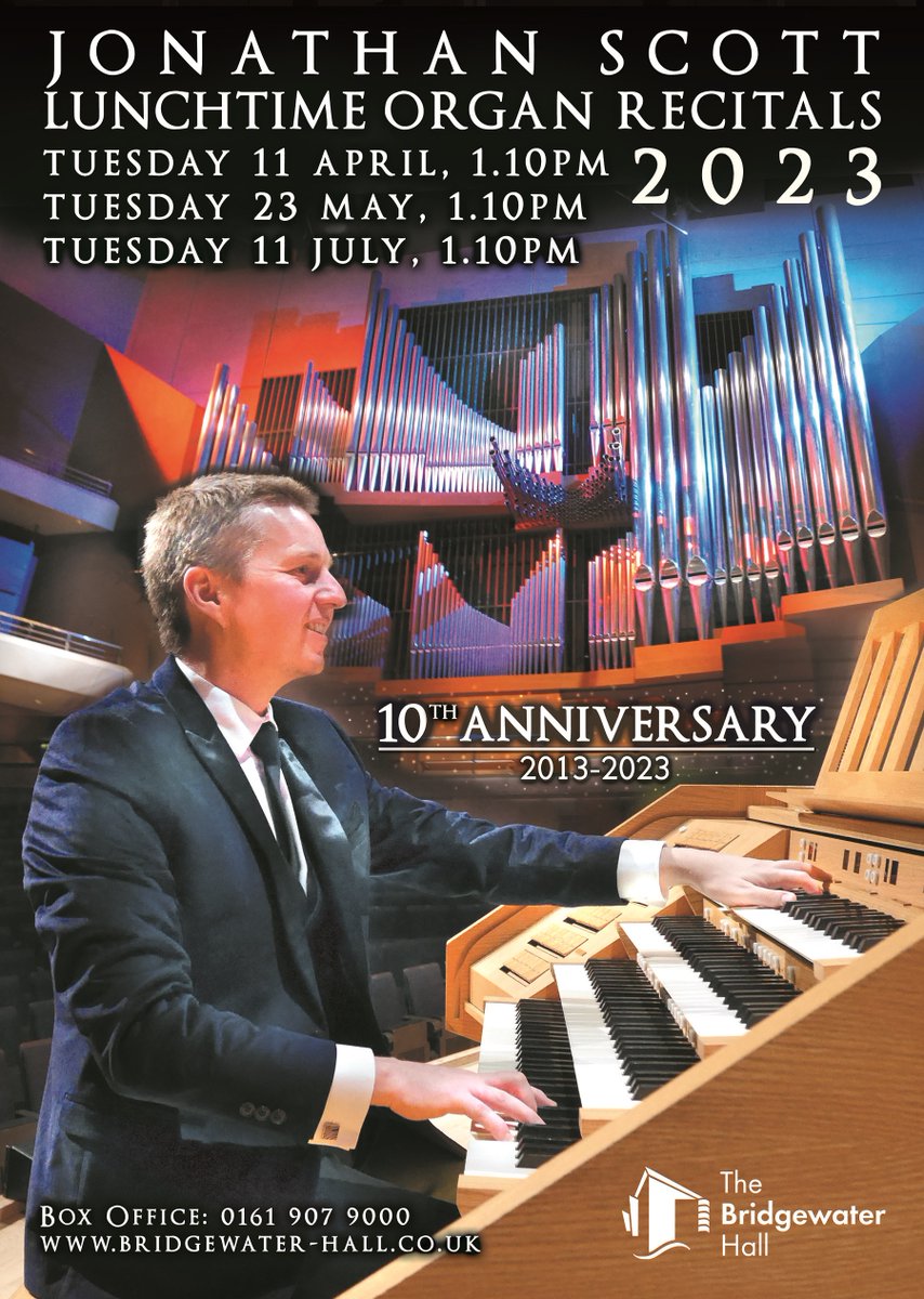 Celebrating 10 years!!! Jonathan's 2023 Lunchtime Organ Concerts at The Bridgewater Hall are now on sale! <a href="/BridgewaterHall/">The Bridgewater Hall</a> Full details and tickets here: bridgewater-hall.co.uk/whats-on/?seri…