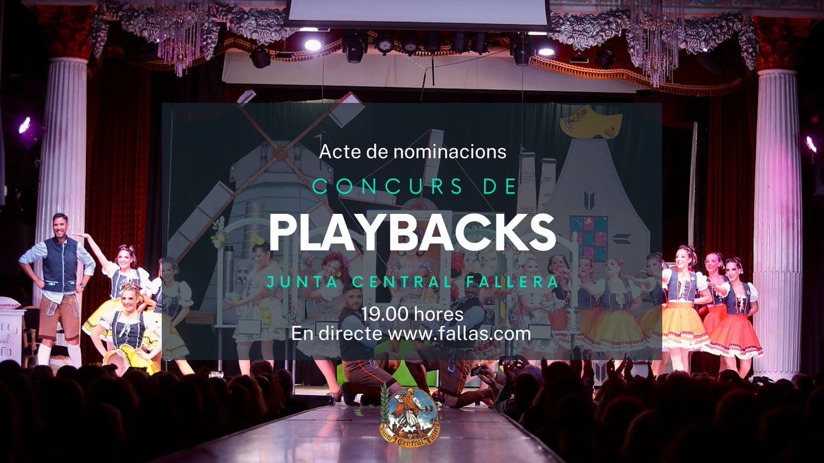 JCF_Valencia's tweet photo. 🎤🎶 Esta vesprada descobrirem les comissions que passen a les finals del concurs de #Playbacks23 de @JCF_Valencia.
📡 L'acte de nominacions, en directe
⏰ 19.00 hores
🖥 https://t.co/2nsetbVR12
#FestejosJCF #Falles23 https://t.co/MehiMTkpTA