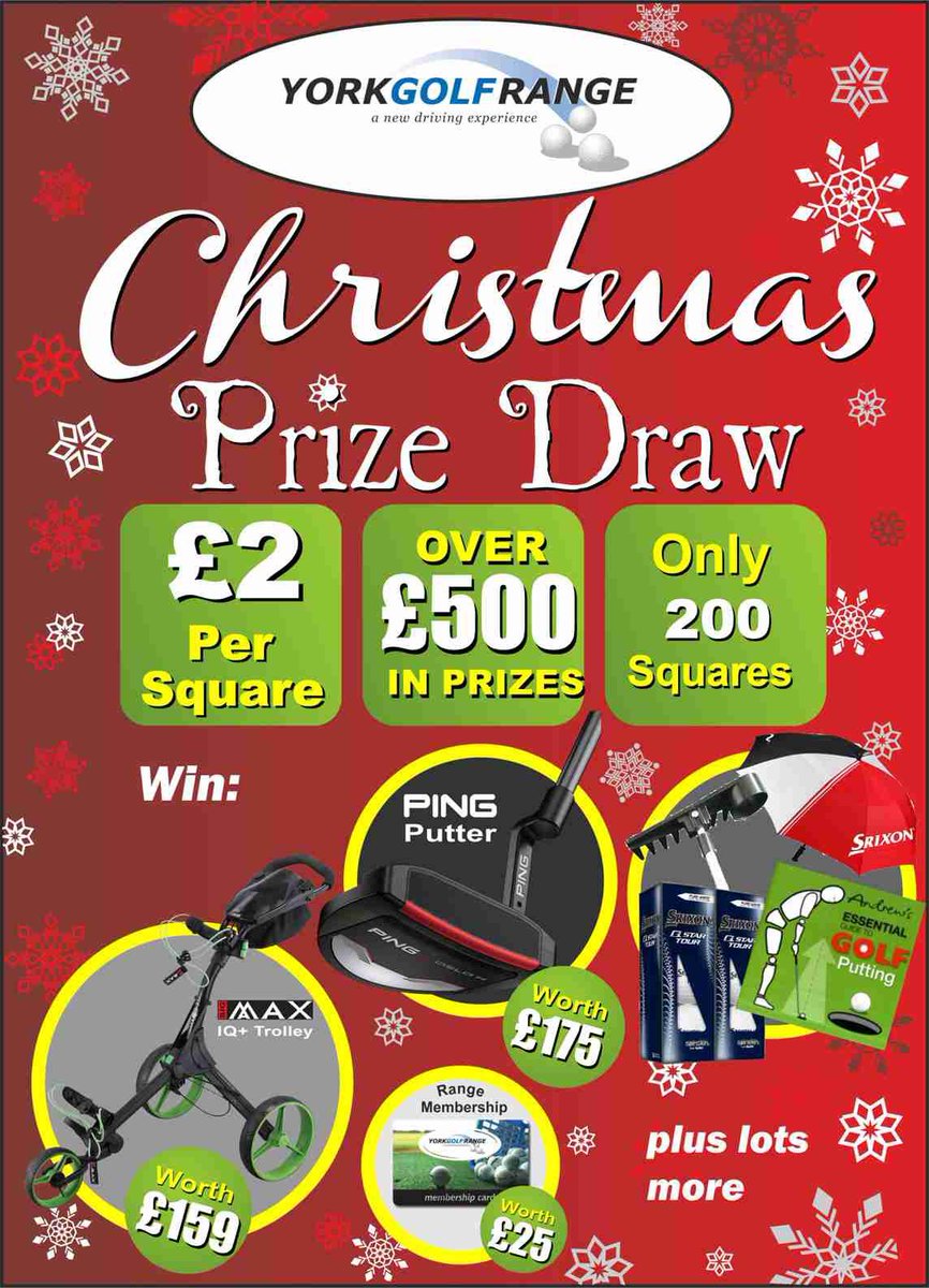 YorkGolfRange's tweet photo. Feeling lucky this Christmas? 

Come and take a shot at our Xmas prize draw. With over £500 in prizes to be won.

Only £2 a square!

Draw date Sunday 1st January 2023

Good luck…. https://t.co/ydlLAdWgcr
