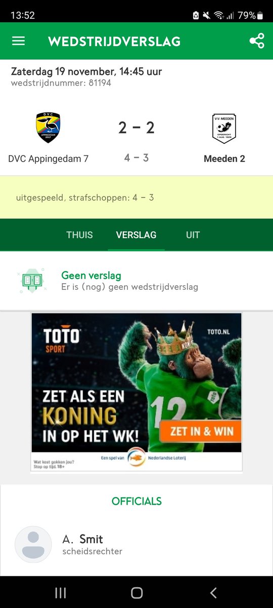 3e ronde eindstation Meeden 2. Afgelopen zaterdag speelde het 2e beker tegen DVC Appingedam. Het werd een leuke en spannende wedstrijd die na 90 minuten eindige in 2-2. De penals werden helaas door DVC iets beter genomen (4-3). Daarmee is de beker ten einde.
