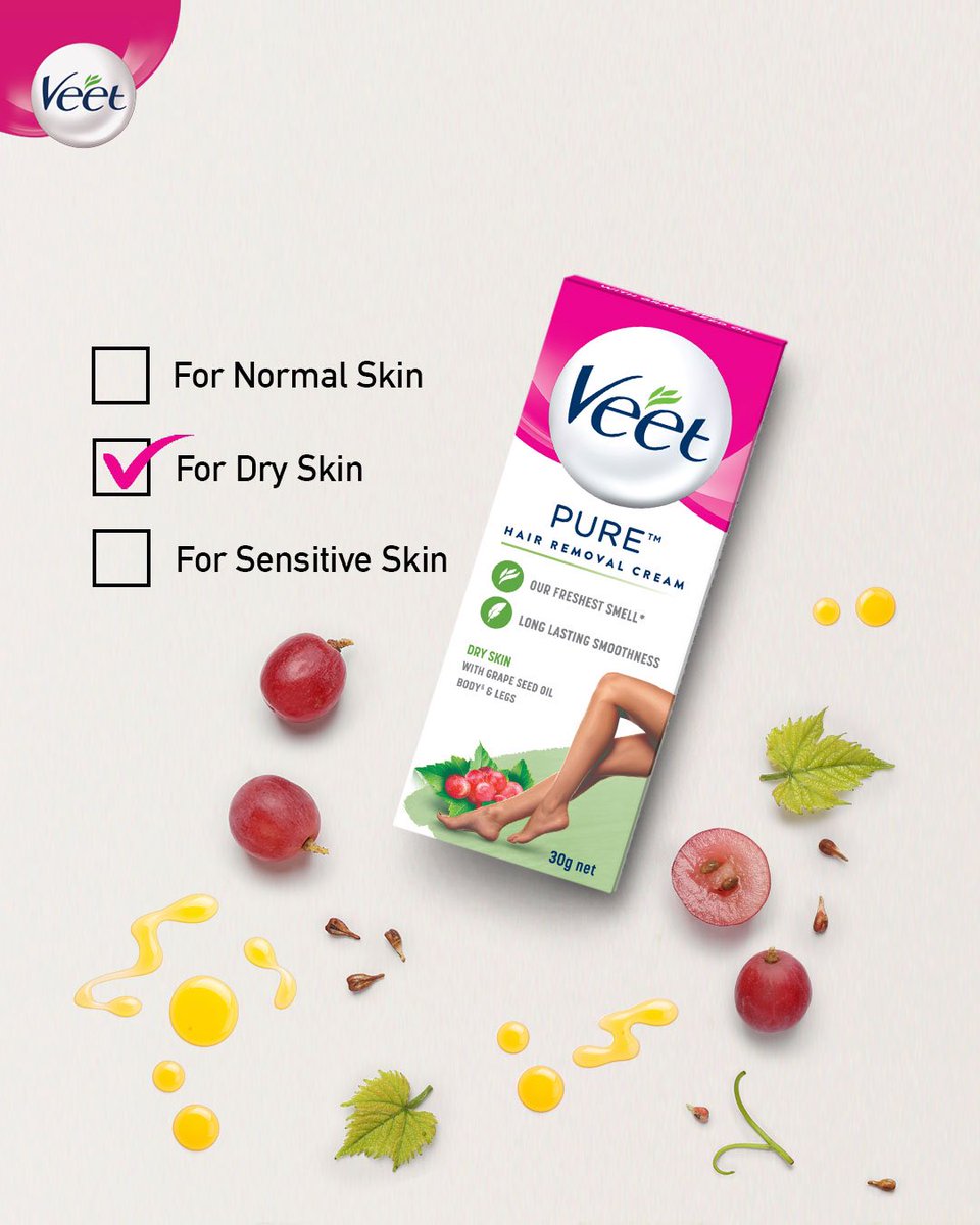 The love & care of Grapeseed oil formulation so that dry skin feels moisturized! Try the dermatologically tested Veet Pure today!
Did we tell you that our all new formula has an amazing fresh smell?

#VeetPure #ChooseVeetPure #NextBigThing #Veet #VeetIndia #HairRemoval