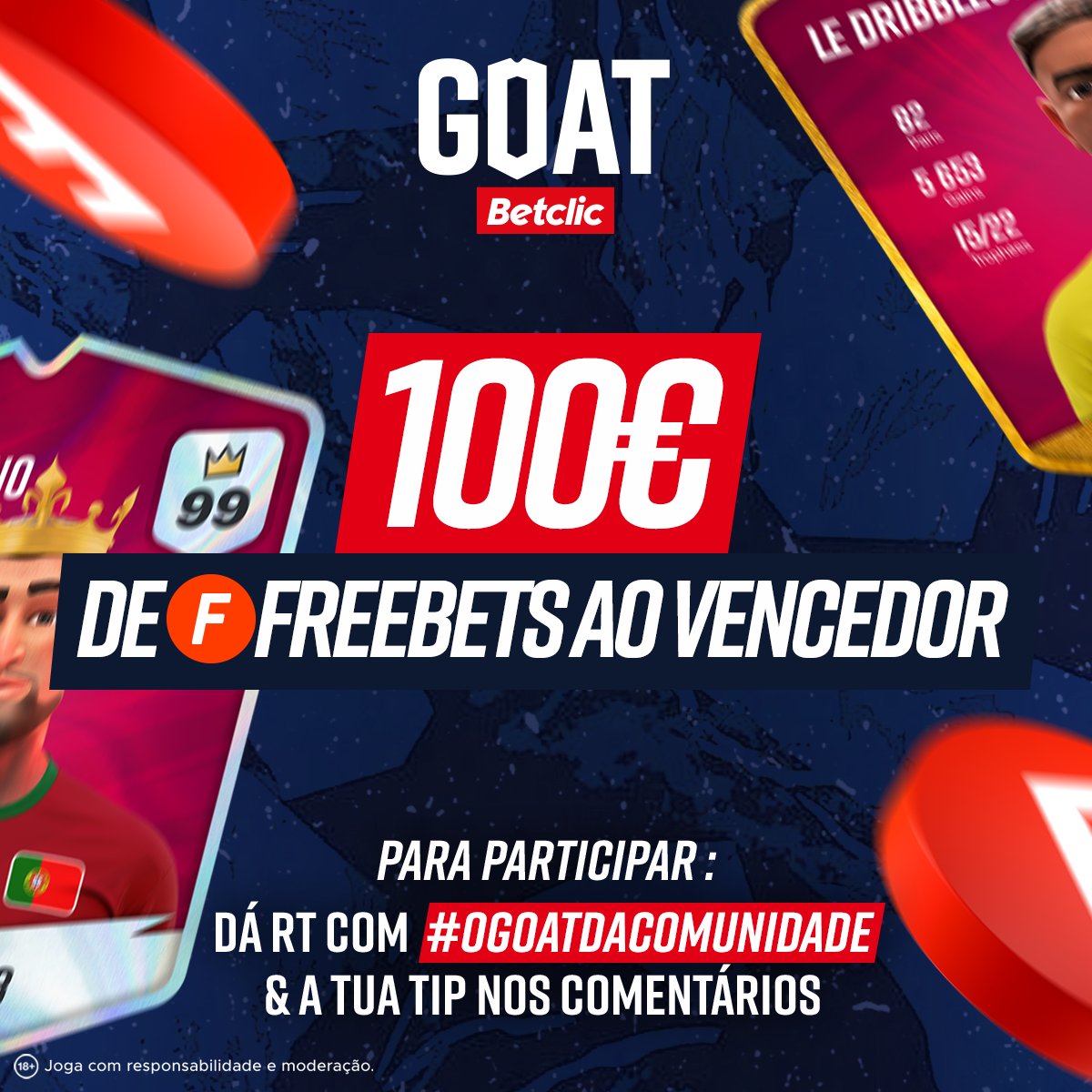 😎 Estamos à procura de uma lenda... Um #GoatBetclic! Achas que consegues ajudar o pessoal a desbloquear os troféus na APP?

- Dá RT
- Comenta com #OGoatdaComunidade + Adivinha o total de golos dos jogos de hoje.

Vais ser o #GoatBetclic?