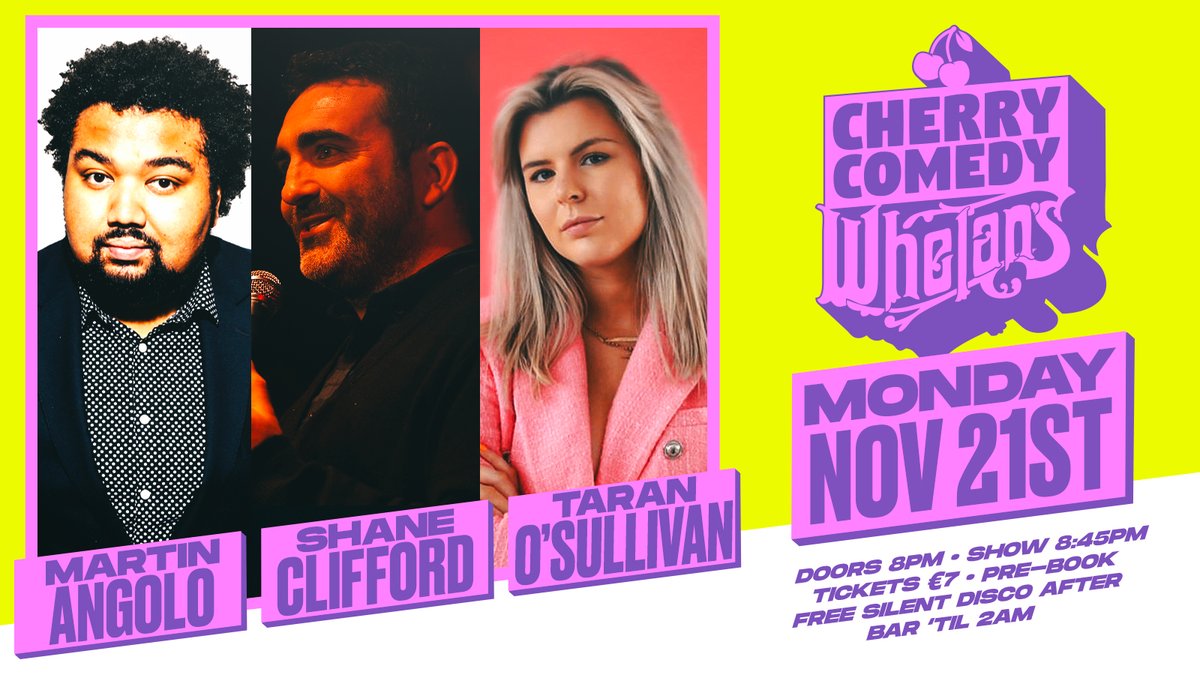 TONIGHT ⚡️ <a href="/whelanslive/">Whelan's</a> Upstairs ⚡️
 
🎟 Tickets €7 from cherrycomedy.ie/tickets 🎟

Stage Times:
Doors - 8:00pm
Show - 8:45pm (Not 9pm! 😘)
End - 10:45pm

🍒