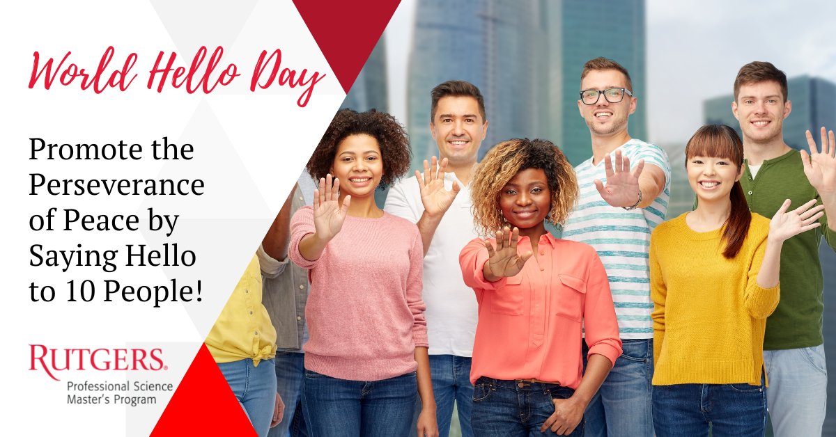 Rutgers_PSM's tweet photo. Join people from over 180 countries including 31 winners of the #nobelpeaceprize to promote the perseverance of peace by simply saying hello to 10 people. You can also share the link below in your feed #WorldHelloDay2022 https://t.co/qQUHvmR4NR https://t.co/iulKnT5SMJ