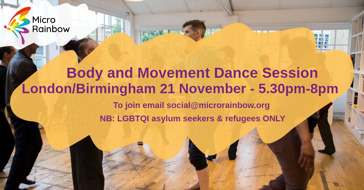 MicroRainbow's tweet photo. Body and Movement is back tonight! 
Sessions are happening in both Birmingham and London starting at 5.30pm - get in touch on social@microrainbow.org to attend! https://t.co/GaxJmSh8HN