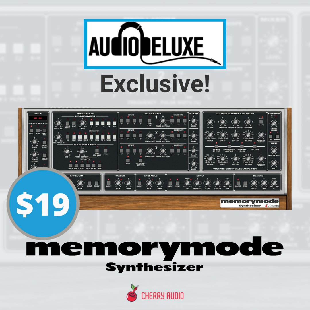 cherryaudiovst's tweet image. Exclusive! Between now and November 28th, Memorymode #Synthesizer is available for only $19 (reg $39) from @audiodeluxe at bit.ly/ad-mem. Based upon one of the very best-sounding polyphonic programmable analog synthesizers of the 80s!
 #vst #plugin #cyberweek #vstsale