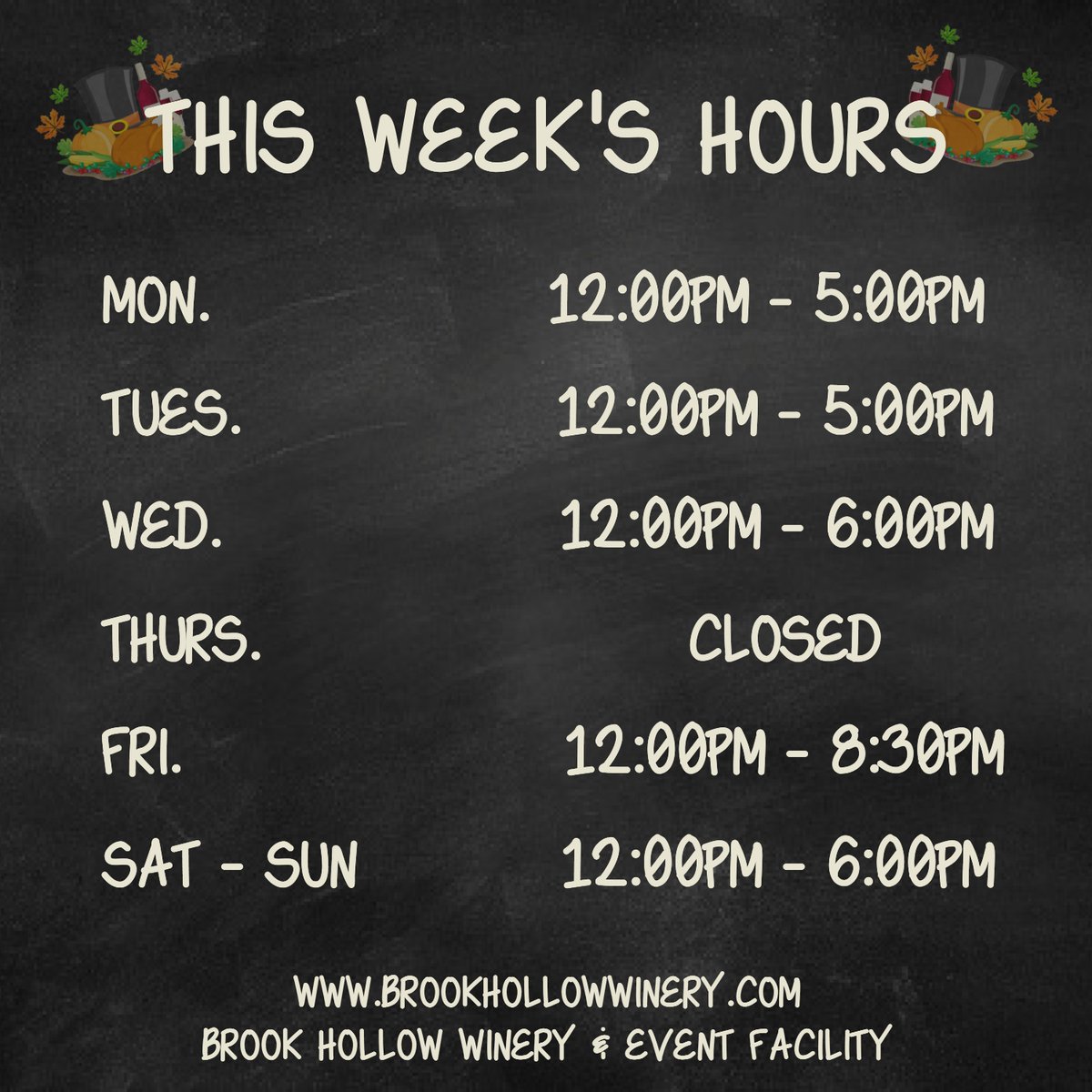 🦃 🦃 Please plan accordingly, thank you! 🦃 🦃 
brookhollowwinery.com