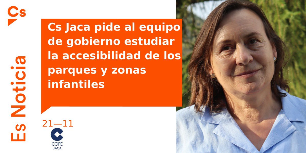 CsHuescaProv's tweet photo. 🍊 @MatildeCampo5: "Queremos incluir en los presupuestos municipales de 2023 una partida para realizar un proyecto de viabilidad del rediseño de parques y zonas infantiles y su adecuación a condiciones de accesibilidad y diseño universales"

📲 @cope_jaca: https://t.co/XuLIOnfu2O https://t.co/l85SbOBPjQ