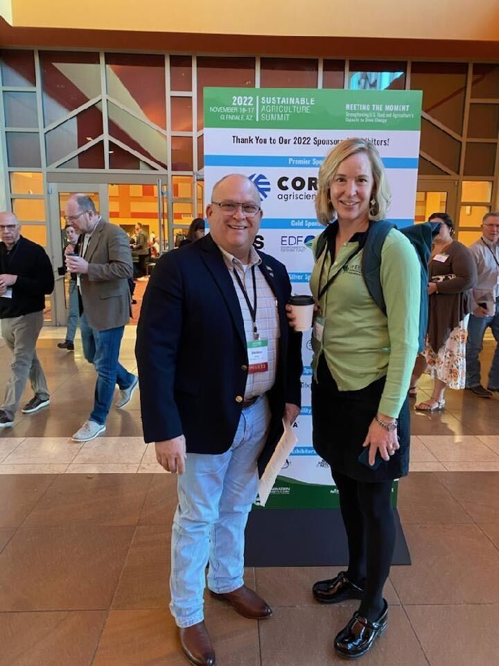 Lara Moody, Executive Director at Institute for Feed Industry Education & Research and SHI board member, and SHI COO Sheldon Jones talked shop at the Field to Market and Dairy Sustainability Summit in Glendale, AZ. #DairySust22
