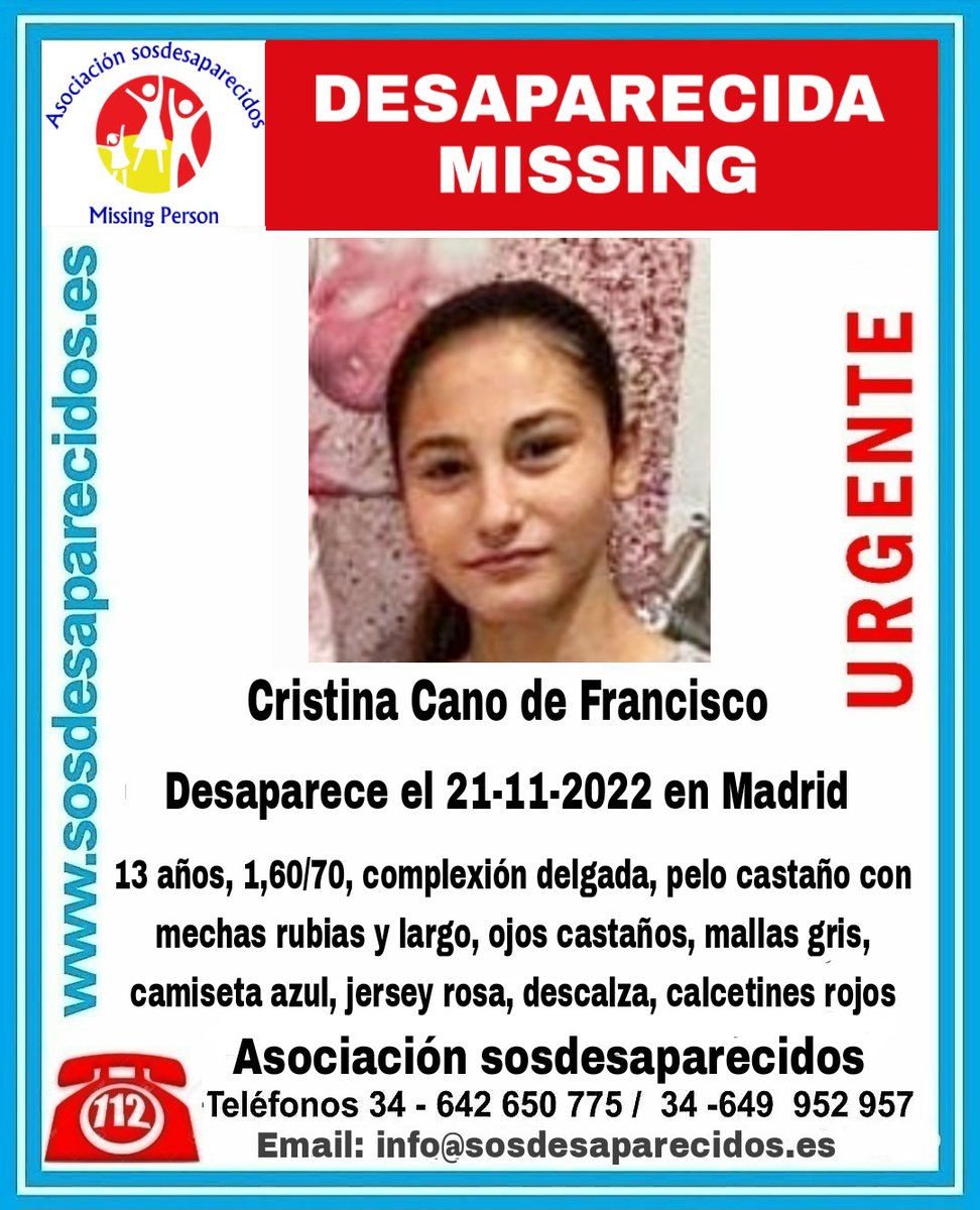 guardiacivil's tweet image. 🆘#MuyUrgente⚠️

 Esta es Cristina, una #menor que ha #desaparecido en #Madrid

  Si la has visto llámanos 
☎062  
☎091 
☎112  
Tu RT es muy importante y no cuesta nada