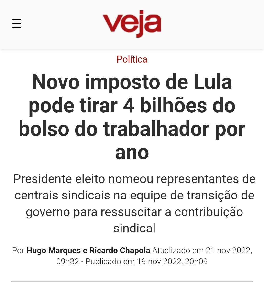 Antes você precisava trabalhar um dia por ano e repassar essa taxa, obrigatoriamente, aos sindicatos.
Entre as propostas do governo Lula, uma delas é retomar essa contribuição.

Link da matéria: veja.abril.com.br/politica/novo-…