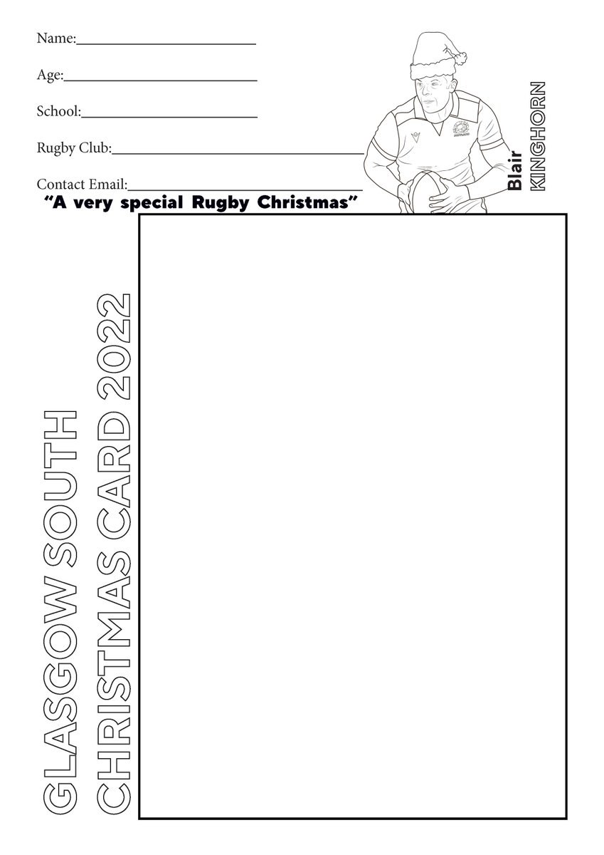 The Glasgow South Team would like you to design our 2022 Christmas card!

Our theme for 2022 is “A very special rugby Christmas” and we can’t wait to see the excellent artwork from the young people in the region.

Competition will close at 5pm on Thursday 1st December. Good Luck!