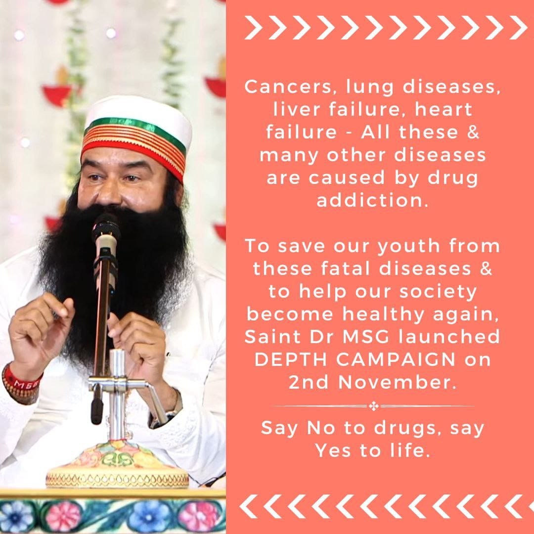 #DrugFreeYouth Overcoming a bad habit is difficult but not an impossible task. With strong willpower one can easily overcome the same, except true method of meditation there is no way to boost it. Saint Gurmeet Ram Rahim Ji started #DepthCampaign to eradicate drug from its roots.