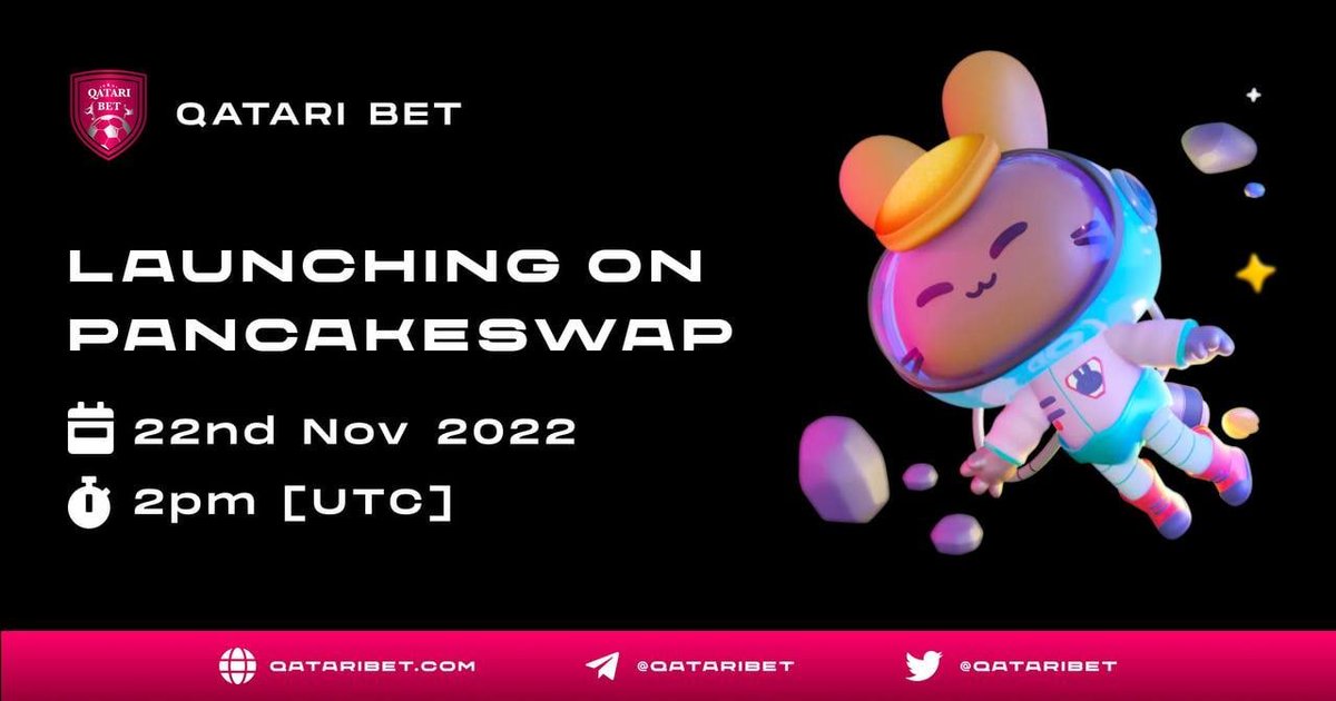 QatariBet's tweet image. Qatari Bet will be launching on pancakeswap at 2 PM UTC tomorrow i.e. 22nd Nov 2022 2 PM UTC.

Make sure to claim your tokens from the presale link before the launch so you don't face any difficulties later on

Pancakeswap link -&amp;gt; pancakeswap.finance/swap?inputCurr…