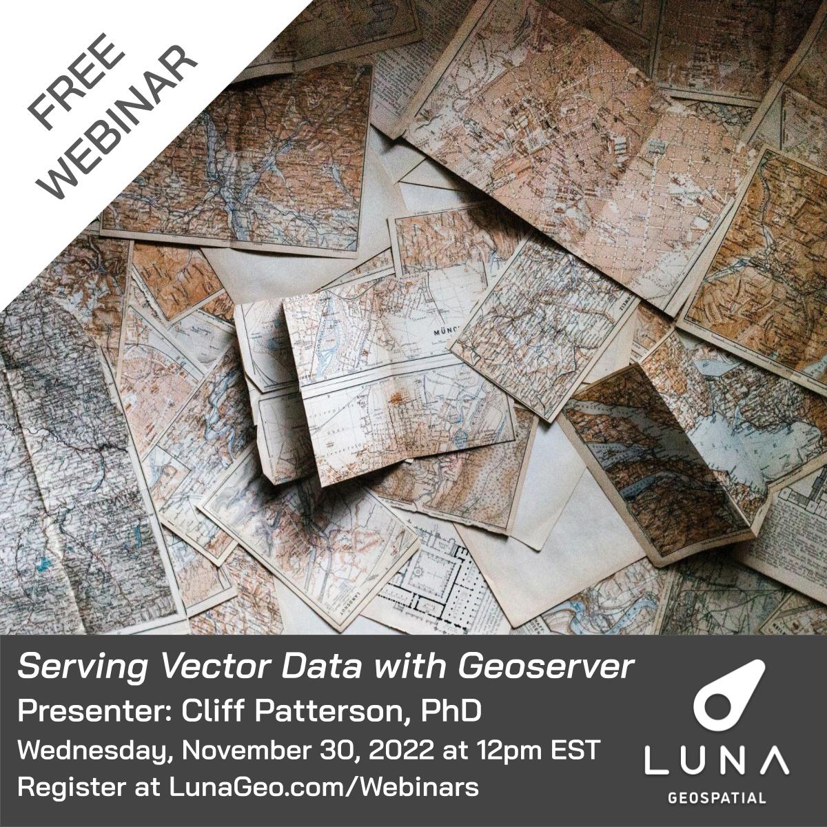 Serving Vector Data with Geoserver, a free webinar presented by Cliff Patterson (@cliffpat), is on Wednesday, November 30 at 12pm EST. Register now for the webinar as space is limited. lunageo.com/webinar/servin…