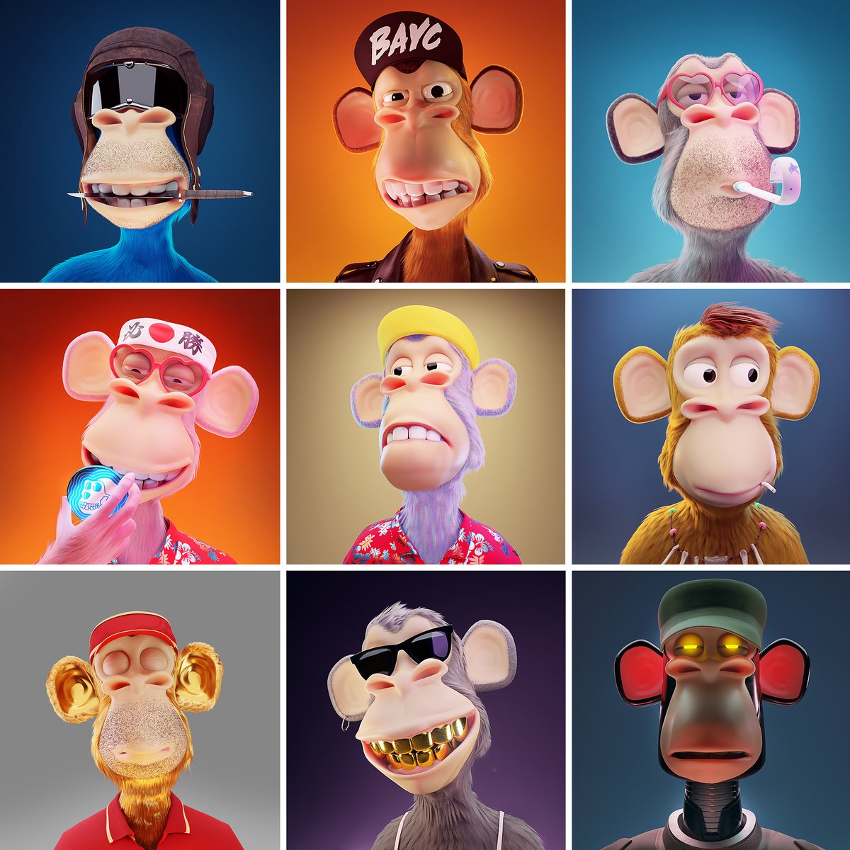 9 of the many 3D BAYC i have done for my collectors.