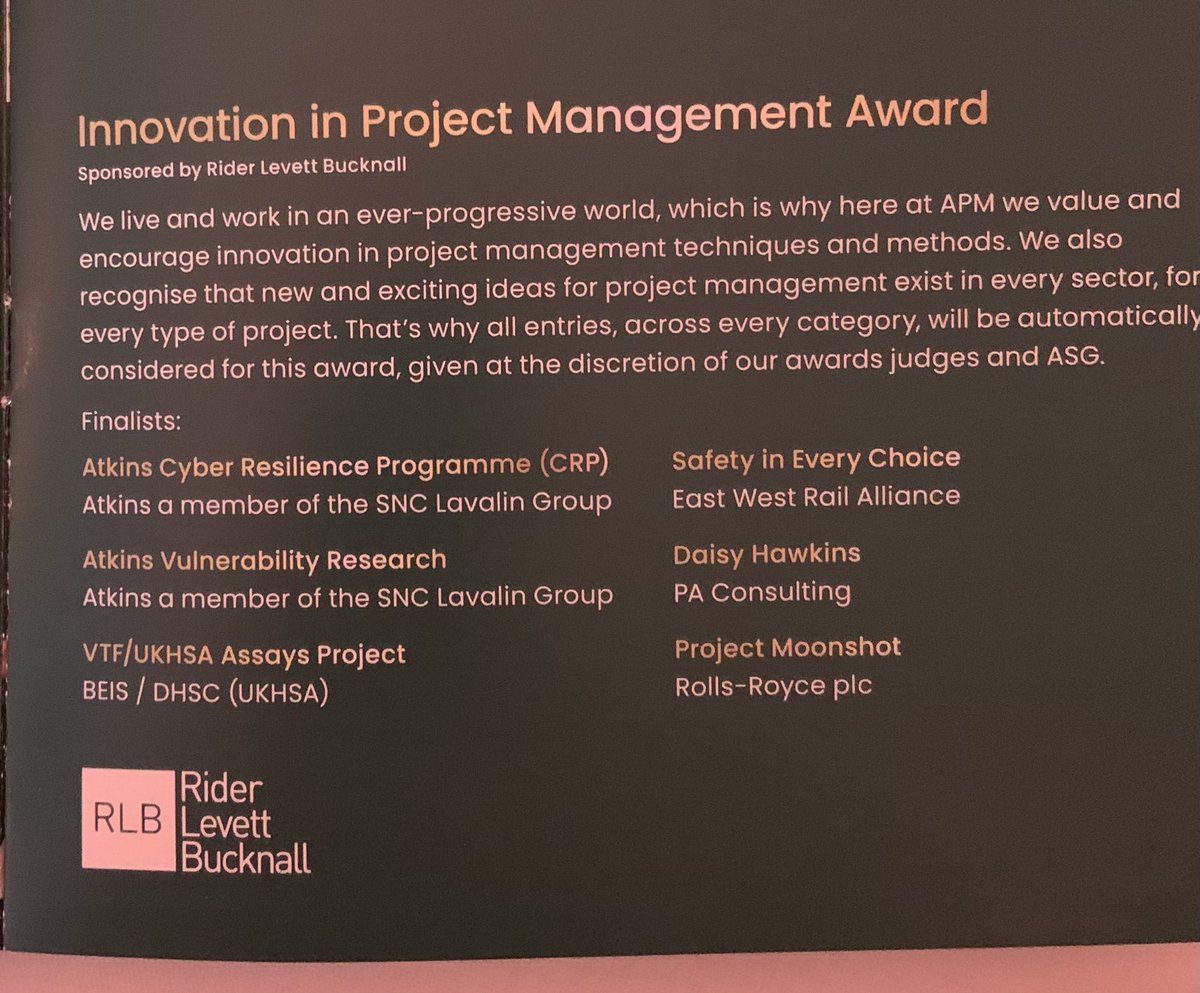 Good luck to all the finalists at the #apmawards tonight. ⁦<a href="/rlb_uk/">RLB UK</a>⁩ are proud sponsors of the innovation award