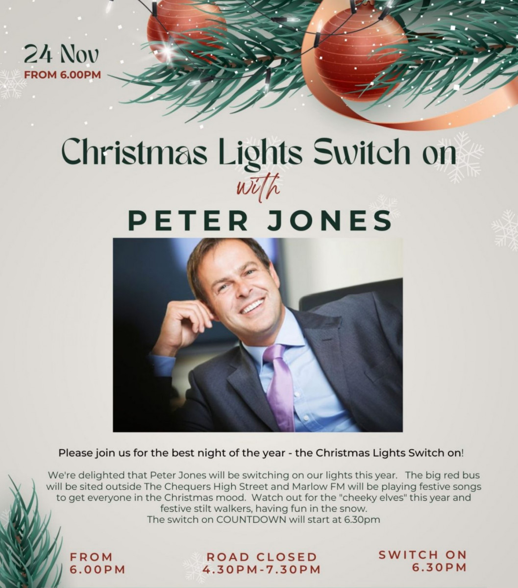 A reminder that this Thursday 24th November is when we will get to see our gorgeous Christmas lights turned on!!  The big red bus will be outside the Chequers pub, ready for Peter Jones of Dragons Den to do the honours at 6.30pm!