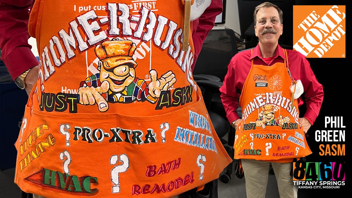 JerryKanabel's tweet photo. I am always so impressed by the creativity of our associates here at #8460. This apron was designed, drawn and painted by our own SASM Phil Green. He is a walking billboard for Specialty Services! @MichaelL3008 @KellyConnors7 @Melissa_DHRM196 @CampSweenScott https://t.co/IwVr2c7qEe