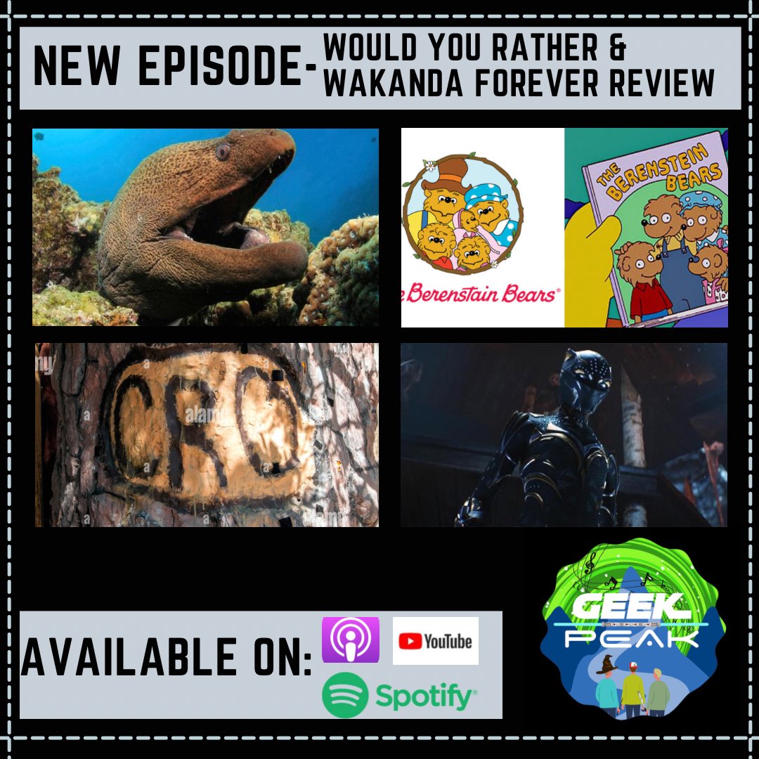This week we give a brief review of #WakandaForever &amp; dive into hypothetical questions such as how would your life be in you lived a year in the last video game you played, which unsolved mystery in history we’d solve, and more.
linktr.ee/GeekPeak 
youtube.com/geekpeakpod