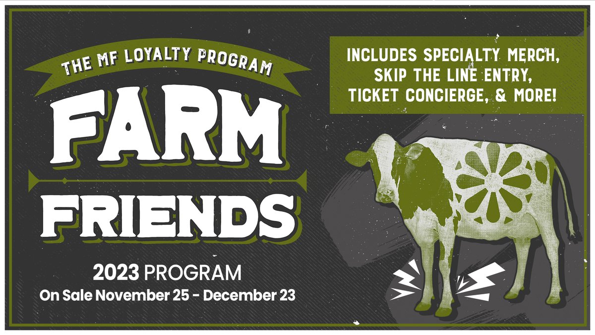 Hey farmers! We're stoked to announce our new loyalty program, Farm Friends! If you’re a frequent concert-goer and you want to take your Music Farm experience to the next level, our Farm Friends program is for you 🐄

More info: musicfarm.com/farm-friends/