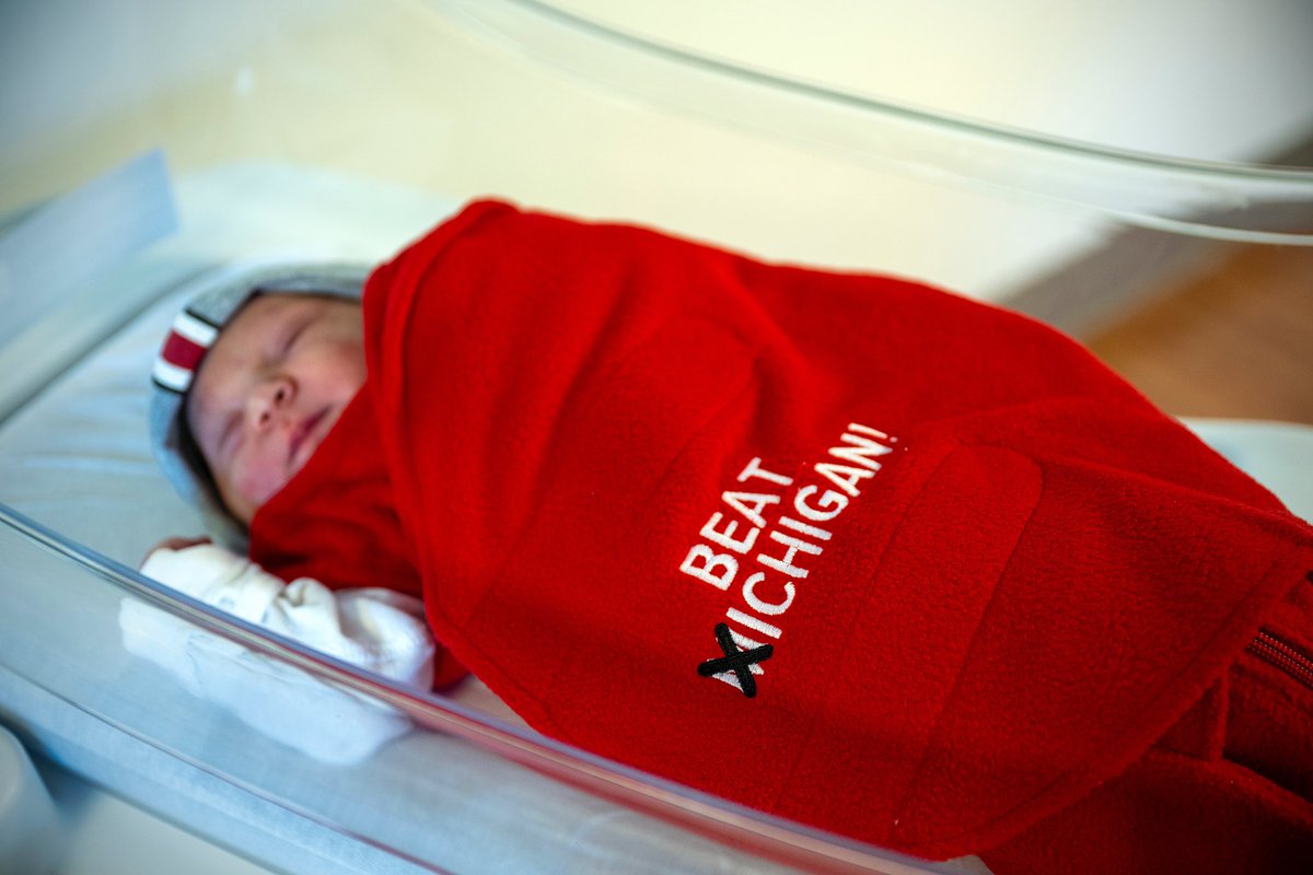 One of our favorite traditions here at #OSUWexMed, the Beat ❌ichigan swaddles for our newborns born this week. #BuckeyeBaby 😍