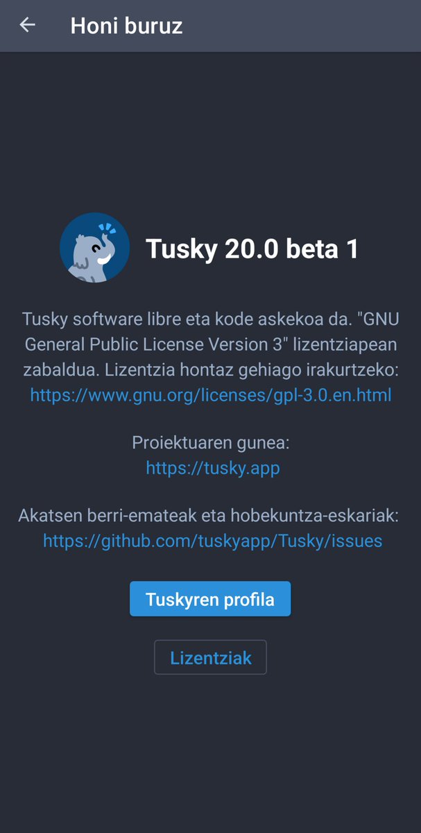 jolaus's tweet photo. Tuskyren beta berria probatzen. Aurretik instalatuta nuen bertsioarekin arazoak izan ditut apk berria instalatzerakoan. 19 bertsioa desinstalatu ondoren, primeran joan da dena https://t.co/lGfUiHTM2l