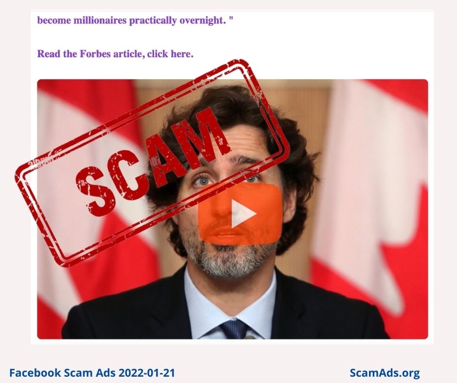 ScammingAds's tweet photo. Justin Trudeau @JustinTrudeau Are you aware #Facebook is allowing allowing scammers to use your image to endorse a #scam investment? We should report these #scamads to @canantifraud @FTC and the @FBI
#bancryptocurrency #fakeads https://t.co/0dSK6EtsuN