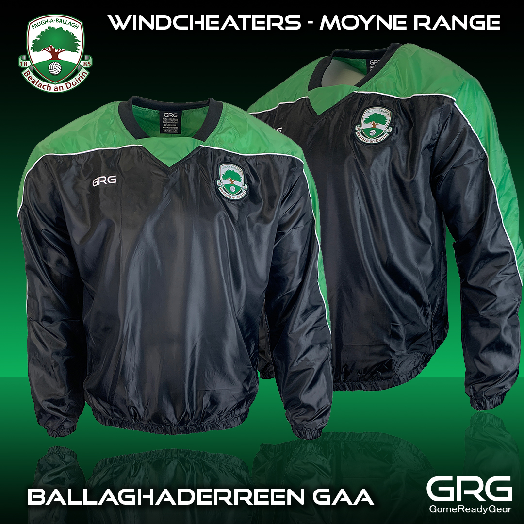 GrgSportswear's tweet image. Our brand new Moyne Range Windcheaters that add a splash of your club's colours to your training wear. Here are some sent out to @Ballagh_GAA  Contact us today at info@grg-sports.com to get your team Game Ready. 

#GRG #Windcheaters #TrainingGear #BespokeApparel