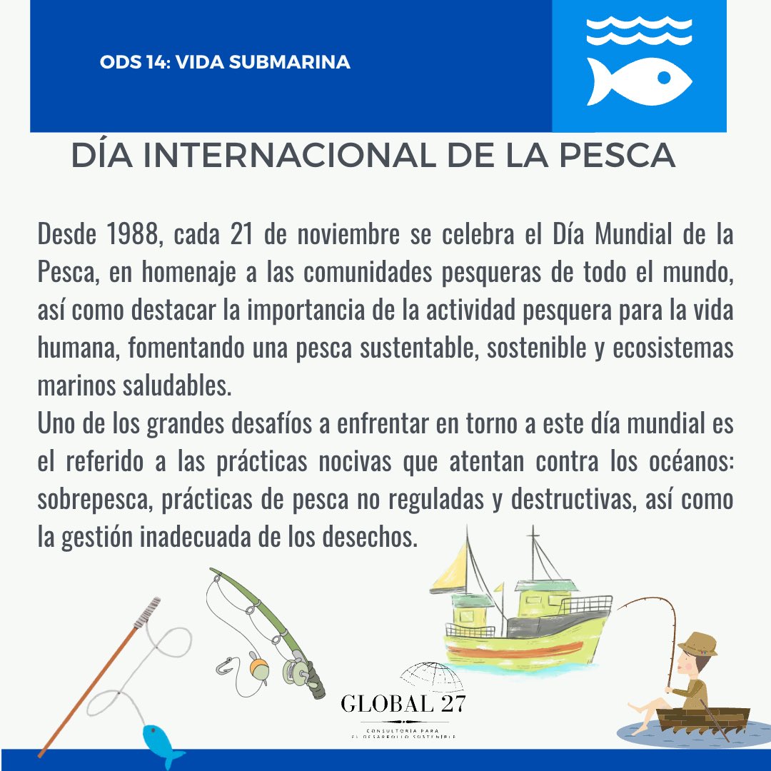 global27mx's tweet photo. En el marco del Día Internacional de la Pesca, dedicamos nuestro #lunesdeODS de @global27mx al #ODS14 Vida submarina. Los océanos son vitales para la vida en el planeta, por ello la importancia de su cuidado y aprovechamiento responsable. #BeGlobal #SomosGlobal #sostenibilidad https://t.co/kSTfGTtqLG