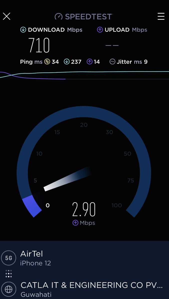 sandip889's tweet photo. #Airtel5G #Guwahati #Airtel 5G Speed by Airtel is really good.
But I think not all the areas in Guwahati is covered.
I have used in Lalganesh area &amp; below is the speedtest result.
But in Jyotikuchi (hardly 1.2 kms via road) 5G isn’t working. https://t.co/ZXOQPyQ41T