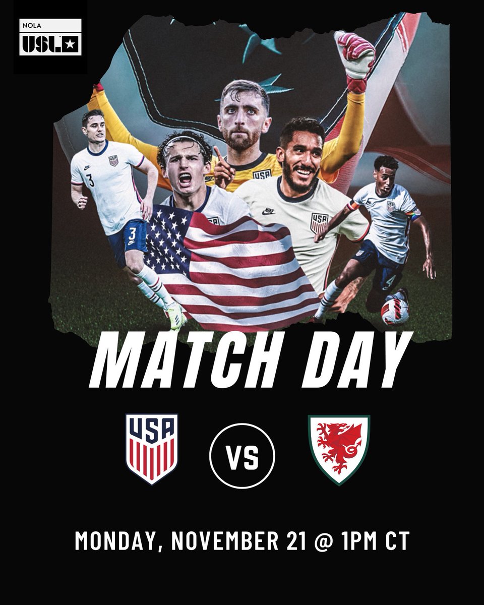 uslnola's tweet photo. Itโs Match Day! Good luck to the @usmnt and to the USL alumni participating during the World Cup!
Make sure to tune in at 1:00PM CT to watch USA ๐บ๐ธtake on Wales ๐ด๓ ง๓ ข๓ ท๓ ฌ๓ ณ๓ ฟ
GO USA! โฝ๏ธโค๏ธ๐ค๐
#worldcup #worldcup2022 #worldcupqatar2022 #uslalumni #uslchampionship #USLNOLA #futbol #soccer https://t.co/GYgTvW3jSR