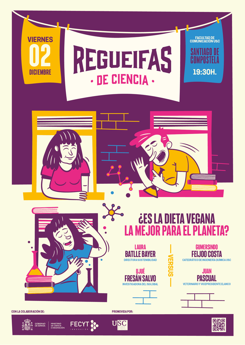 regueifaciencia's tweet photo. ¿ES LA DIETA VEGANA LA MEJOR PARA EL PLANETA? 
#Regueifas16 📆 2 de diciembre ⏰ 19.30h 
📍Facultad Comunicación USC (Santiago de Compostela) o en streaming en https://t.co/sqGoMLJn91
Vuelven los debates inteligentes sobre temas apasionantes. Y tú, ¿de qué lado estás? https://t.co/K9wnthoBam