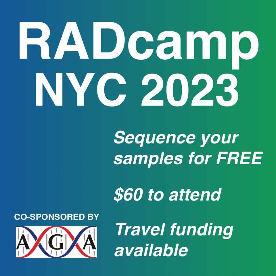 SandraHoffberg's tweet photo. Join me, @Dereneaton @isaacovercast @Nati_bayona  for another #RADcamp on May 12-13 and June 11-12, 2023 in NYC. Learn DNA library prep and bioinformatics on your own samples! Details: https://t.co/k8UljMGa1N radcamp.nyc@gmail.com
Apply here by Dec 15: https://t.co/DCuHBeXDPP https://t.co/9fPCmAxm0u