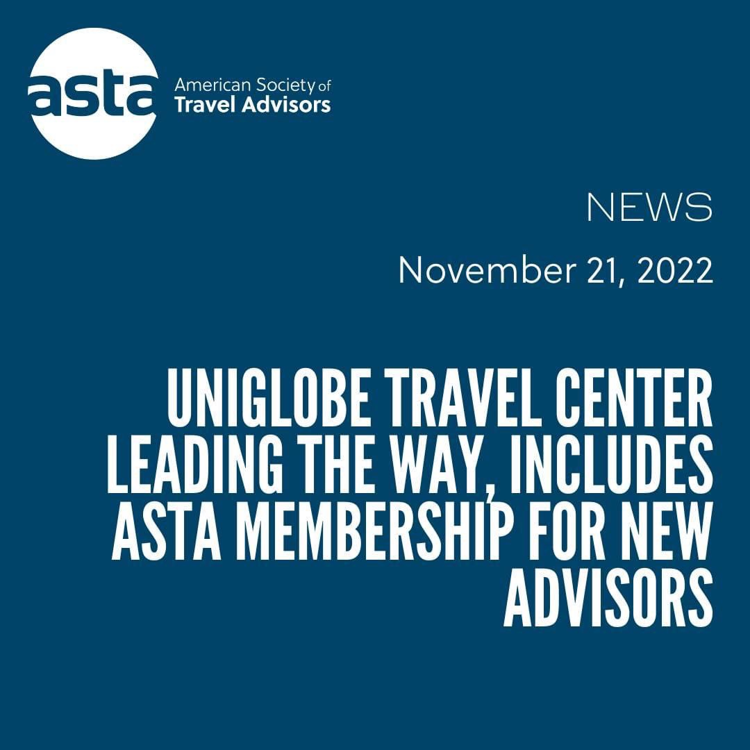 ASTA - American Society of Travel Advisors (@astaadvisors) on Twitter photo . <a href="/UniglobeTravel/">Uniglobe Travel</a> Center will add ASTA membership to its already-impressive suite of benefits for new advisors, strengthening a solid relationship between the two.
Read More: bit.ly/uniglobeasta . <a href="/UniglobeTravel/">Uniglobe Travel</a> Center will add ASTA membership to its already-impressive suite of benefits for new advisors, strengthening a solid relationship between the two.
Read More: bit.ly/uniglobeasta