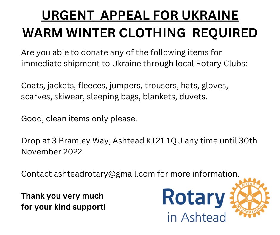 Thank you to those donating to our Ukraine Winter Clothing Appeal. There is still time to gift items or contribute online so we can buy new. justgiving.com/campaign/ARCUk… Millions of people in Ukraine are now without power as temperatures drop so anything you give is appreciated!