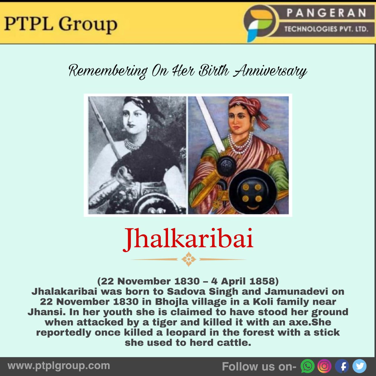 PangeranLtd's tweet photo. Pangeran Technologies Remembering Jhalkaribai on her Birth Anniversary 🙏🏻🙏🏻💐💐
#jhalkaribai #192thbirthanniversary #womensoldier #indianrebellion #jhansikiraniarmy #pangerantechnologies #bestitserviceprovider #itservices #itsupport #technology #itsolutions #informationtechno https://t.co/bxRc6tbEJ1