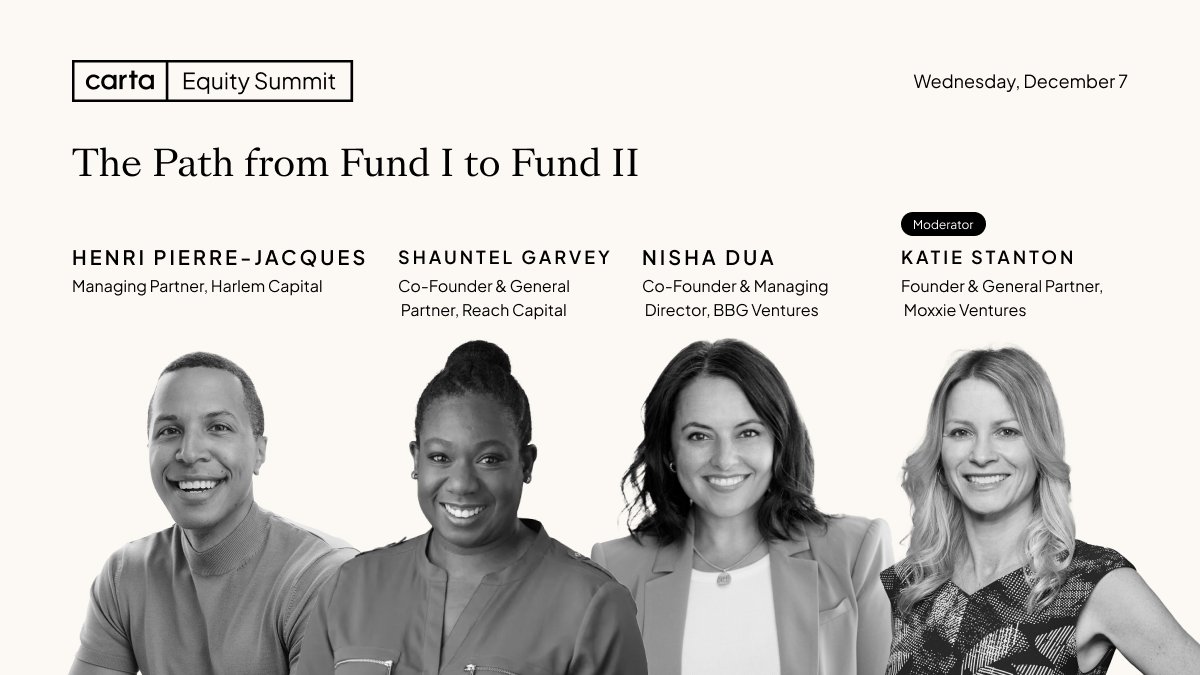 Carta (@cartainc) on Twitter photo Creating a portfolio strategy that gets investors from Fund I to Fund II is not an easy task, but on December 7 you’ll hear from GPs who have done just that. Join us at Carta Equity Summit as we welcome <a href="/KatieS/">Katie Jacobs Stanton</a> <a href="/hpierrejacques/">Henri Pierre-Jacques</a> <a href="/SLP_EDU/">Shauntel Garvey</a> @Nish67: crt.cx/3goOK1n Creating a portfolio strategy that gets investors from Fund I to Fund II is not an easy task, but on December 7 you’ll hear from GPs who have done just that. Join us at Carta Equity Summit as we welcome <a href="/KatieS/">Katie Jacobs Stanton</a> <a href="/hpierrejacques/">Henri Pierre-Jacques</a> <a href="/SLP_EDU/">Shauntel Garvey</a> @Nish67: crt.cx/3goOK1n