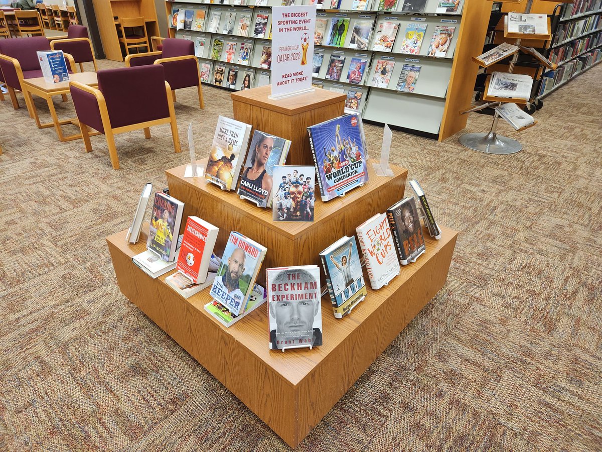 ranlibnj's tweet photo. It's #WorldCup2022 and we're celebrating at Randolph Library with a display of #football (#futbol?... that's #soccer to you and me!) books and movies for all ages. Stop by, check it out, and enjoy reading along, while you watch the game and cheer on your favorite team! #Qatar2022 https://t.co/2fxnCwqjCM
