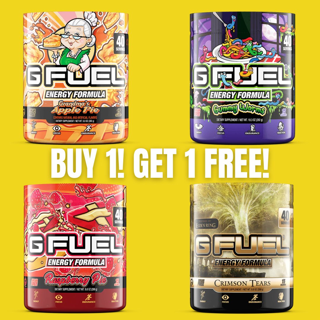 G FUEL® on Twitter "💛 𝗟𝗜𝗞𝗘 + 𝗥𝗧 to win 2 GFUEL TUBS OF YOUR CHOICE