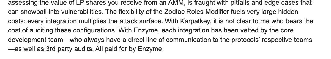 For those @ens_dao who think Zodiac contract offers the same security and risk managment guarantees for managing the Endowment as <a href="/enzymefinance/">Enzyme</a>, this last forum post is a must read 👇discuss.ens.domains/t/social-ep2-2…